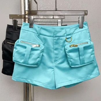 2023 Pantaloni Scurți De Vară Pentru Femei Buzunare Cu Fermoar Solid Pantaloni Scurti Casual