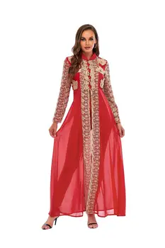 2 Bucăți set Musulman Rochie Lunga pentru Femei de Îmbrăcăminte Bubai Arabia turc din Africa Abaya Pentru Islamice Halat de Vară Guler Șifon Haine