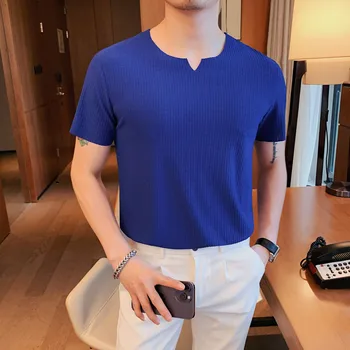 2023 Vara Solid de Culoare tricouri Barbati Maneca Scurta Casual Slim Rotund Gât T-shirt Respirabil Bottom Streetwear Bărbați Îmbrăcăminte