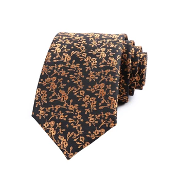 Noi 7CM Cravata Mens Black W/ Flori de Aur Ascot Legături Pentru Om Poliester Cravată de Mătase de Afaceri de Nunta Petrecere Corbatas Hombre Para