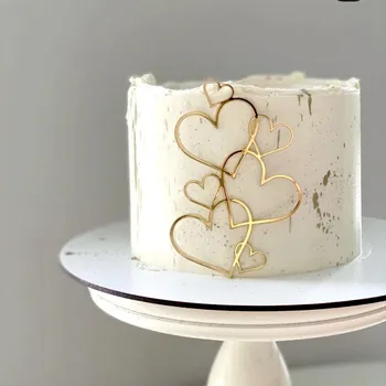 Dragoste Inima Forma de Tort Fân Aur, Argint Minimalist Acrilice Ornament Tort de Aniversare de Nunta Petrecere de Valentine ' s Day Cake Decor