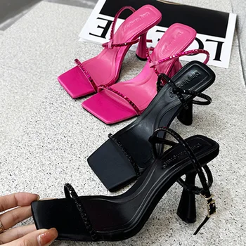 2023 Vara Noi de Brand Femei Nituri Gladiatori Sandale Elegante Lady Stripteuză Tocuri inalte pantofi Sandale Cruce Curea Pantofi de Bal