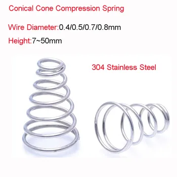 5Pcs/lot 304 din Oțel Inoxidabil Conic Cone arc de Compresiune Conica arcul de Presiune Pentru Masina Diametrul Firului 0.4/0.5/0.7/0.8 mm