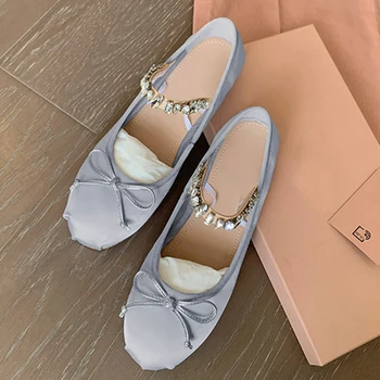 Pietre pantofi de damă Pantofi pentru Femei Balerini Elegant Lucios Designer de Pantofi Doamnelor Satin Aluneca pe Mocasini Pantofi Noi în 2023