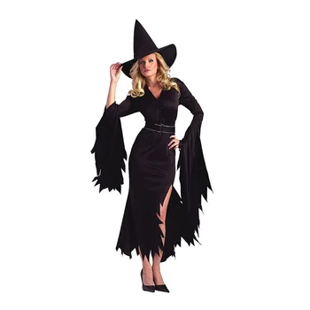 Vrăjitoare de Halloween Costume pentru Femei Adult Fantasy Negru Vrăjitoare Rochie de PÂNĂ Rochie de Petrecere de Carnaval Rochie de Performanță
