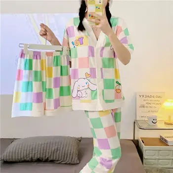 Cinnamorroll Anime Pijamale Trei Piese Kawaii Sanrio Kuromi Nighttown Scurt Cu Mâneci Cardigan Desene Animate Pantaloni Scurți Pantalonii Acasă Purta Costum