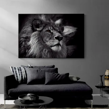 Leu African Alb Negru Decor Acasă Postere Si Printuri De Perete Pictura Pe Canvas Wall Art Animal Sălbatic Imagine Reală Pentru Camera De Zi