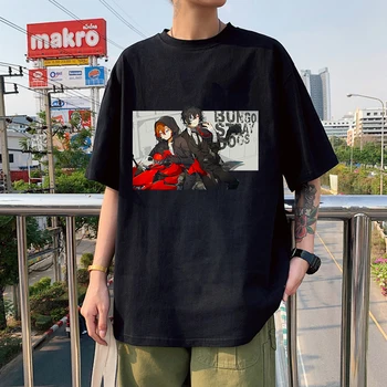 Japonia Manga Anime Bungo Câini Vagabonzi tricouri Femei Bărbați Hip Hop Streetwear Harajuku Topuri cu Maneci Scurte pentru Femei din Bumbac Negru T-shirt