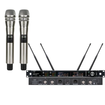 Avansat Dual Channel Etapă Studio Karaoke Microfon Wireless Sistem AD4D Receptor cu SKM8 Argint Cardioid Portabil de Microfoane