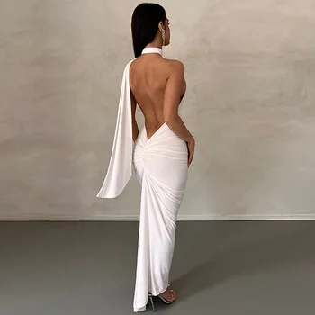 2023 Căpăstru Un Umăr Backless Solid Drapat Elegant Sexy Maxi Bal Rochie de Iarna pentru Femei Slim Tinuta la Petrecerea de Ziua Y2K