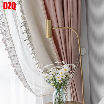 Lumina franceză de Lux, Stil Printesa Roz Jacquard Dantela Cusut Perdele Opace pentru Camera de zi Dormitor Produse Personalizate