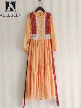 AELESEEN Designer de Moda Femei Dantelă Rochie de Primavara-Vara Orange Mozaic Elegant Petrecere de Vacanță