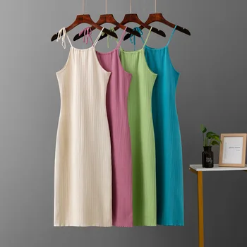 Vară Stil Nou Slim Slim Subțire Curea Rochie Stil pentru Femei Talie Înfășurat Culoare Solidă Design Simplu Subțire Tricotate rochie