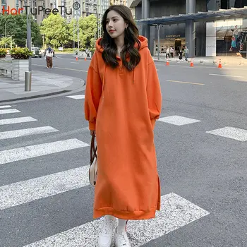 Orange Lung Hanorac Femei Rochie De Bumbac Toamna Iarna 2023 Fete Noi Lână Cald Liber Casual Stil Coreean Pulover Tricoul