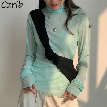 Tricouri Femei Primavara Interior Slim All-meci Pur Simplu Stil coreean Noi Plasă de Guler Casual Solid Licitație Femei Clasic Ins
