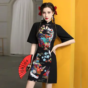 Stil Chinezesc Cheongsam Rochie De Moda Pentru Femei Negru Modern, Unic, Modificat Qipao Naționale Tradiționale, Halat De Fata Orientale