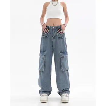 American retro design de buzunar multi femei blugi de bărbați și femei de vara high street direct pantaloni la modă în streetwear