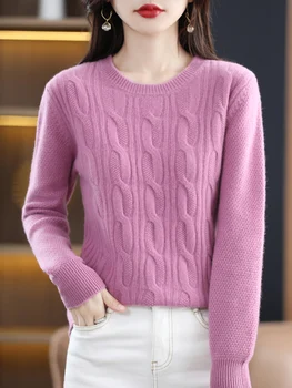 100% lână pură femeii pulover O-gât pulover de cașmir toamna și iarna noi casual cald moale de culoare solidă căptușit sus