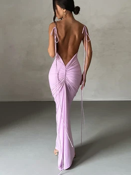 Sexy Backless Maxi Rochie de Curea Spaghete Cutat rochie Bodycon Rochie fără Mâneci Elegant Purple Party Rochii de Mireasa pentru Femei 2023