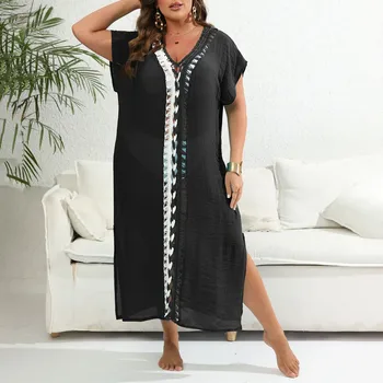 Lungi de lux Rochie de Femei 2023 Moda de Vara Cârlig de Mână de Culoare Contrastantă Împletit Guler Tăiat Rochia Beach Dress Vestidos