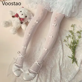 Japoneză Dulce Lolita Chilot Dantela Prințesă Drăguț Ciorapi Femei Moale Bowknot Kawaii Menajera Șosete Fete Harajuku JK Colanti Șosete