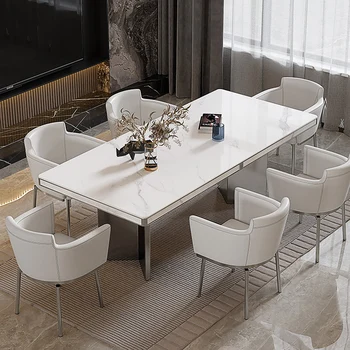 Italiană minimalist masă și scaun combinație dreptunghiulară luminoase rock placa, simple, cu design modern, high-end de familie mare, tabl