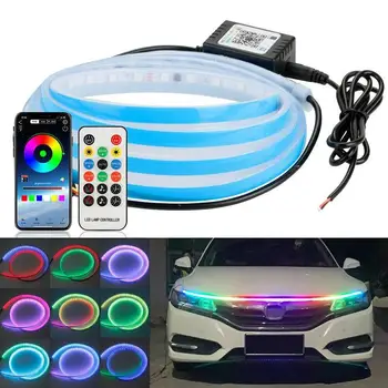 2 BUC DE 1,5/1,8 M Car RGB Lumini LED-uri Colorate Baruri Capota Penetrare DRL Benzi Flexibile Decor Auto Exterior Lampa