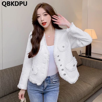 Canaf Amestec De Lână Jachete Scurte De Primăvară Slim Casual Tweed Haine Femei Elegante Dulce Chic Chaquetas Coreeană De Moda De Epocă Uza