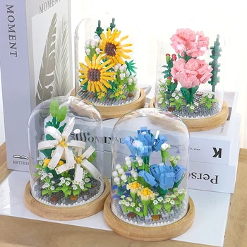 Blocuri de Flori DIY Trandafir si Crizantema Ghiveci Buchet Decorațiuni 3D Model Floare Fata Blocului Cadou Jucării pentru Copii