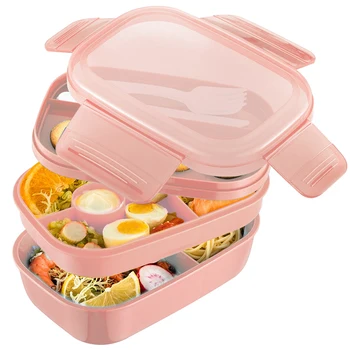 Dublu-strat Bento Cutie etanșă de Depozitare a Alimentelor Recipient pentru Microunde Portabil Picnic Adulți Birou Școală Lunchbox 1.9 L