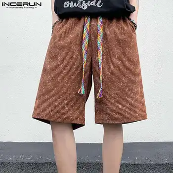 INCERUN 2023 coreean Bărbați Stil Retro Spălat Cinci Punct de pantaloni Scurți Elegant, Bine Montarea de sex Masculin de Toate-meci Imprimate Cordon pantaloni Scurți S-5XL