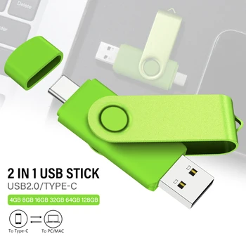 De TIP C USB Stick Verde USB Flash Drive 64GB Viteza Mare Memory Stick Capacitatea Reală Pendrive Rotativ Creative Cadouri de Afaceri