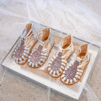 2023 Copil De Vara Fete Sandale Cu Paiete Decupate Printesa Pantofi De Plaja Si Apa Copii Sandale Cu Talpă Moale Stil Roman Pentru Copii Pantofi Casual