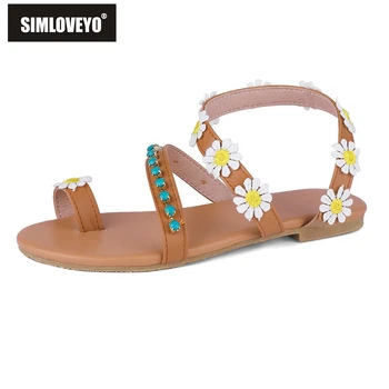 SIMLOVEYO Noi sosesc Vara sandale Plate cu Alunecare pe sandale pentru Femei, Floare Clip in picioare Galben Alb dimensiuni Mari 34-43 Dulciuri B1243