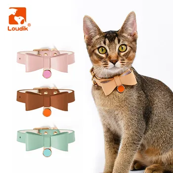 Loudik Personalizate Bowknot Cat Guler Set Lesa cu Laser Gravat Numele de IDENTITATE Placă Etichetă din Piele Moale animale de Companie Colier Papion Accesorii