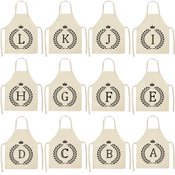 Alfabetul Șorț de Bucătărie Coroana Scrisoarea Imprimate Șorț de Bucătărie pentru Femei, Omul Lenjerie de pat din Bumbac Șorțuri Pentru Gătit Acasă Instrumente de Curățare