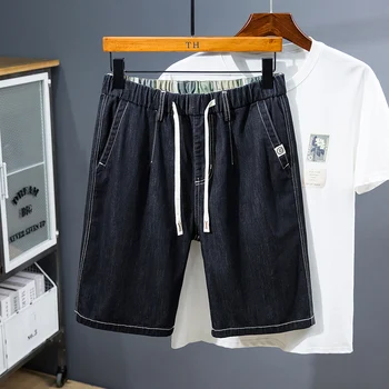 Bărbați Denim Dantela-Up pantaloni Scurți 2022 vara noi XL-5XL 6XL 7XL Casual Liber Drept Stretch pantaloni Scurți din Denim pentru Bărbați îmbrăcăminte de brand