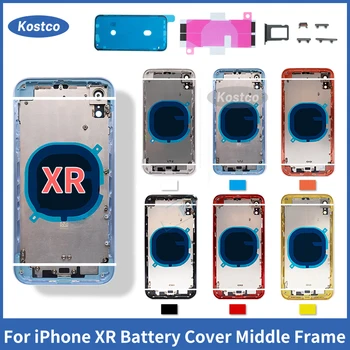 1buc Spate Ansamblu Carcasă Pentru iPhone XR Cu Baterie Capac Spate+Mijloc Cadru de Șasiu+SIM Tray+Parte Piese Cheie+Autocolant