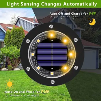 Actualizat 8 LED-uri Solare Gazon Lumini de Sol Impermeabil în aer liber Solare de Gradina Decor de Lămpi Disc Cale Curte, Peisaj de Iluminat