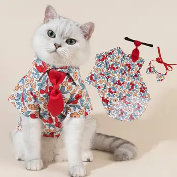 Camasa pentru animale de companie Respirabil, Lavabil Pisică Câine Tricou Set cu Fundita Buton de Închidere Super Moale, Non-decolorare animale de Companie Costum pentru Vară