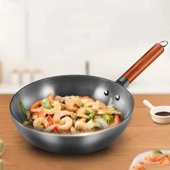Exprimate Vase De Fier Wok Non-Stick De Bucătărie Chineză Forge Neacoperite Tigaie Wok Manual Oală De Gătit Plită Aragaz Plita Cu Inducție