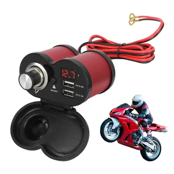Ghidon motocicleta Incarcator Dual USB Port Bricheta Voltmetru Digital Adaptor rezistent la apa Praf QC 3.0