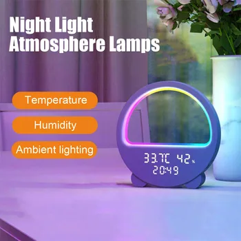 Cele mai noi LED-uri de Control de la Distanță RGB Lumina de Noapte Atmosferă Lămpi Ceas cu Alarmă Digital Cu temperatura si umiditate display-Decor Dormitor