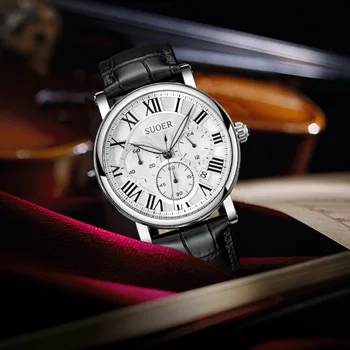 SUOER Ceasuri de Lux pentru Barbati Moda Curea Silicon Impermeabil Militar Sport Cronograf Cuarț Ceas de mână Ceas Cu Data