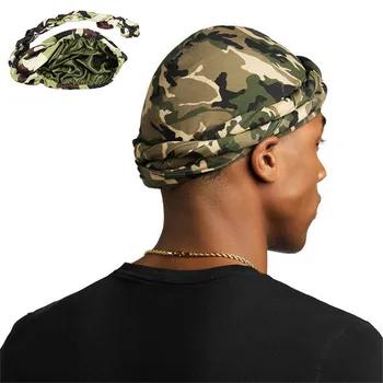 Camuflaj Halo Turban pentru Bărbați Satin Căptușite Turbane Moale Twist Wrap Cap Matasoasa Căptușite Durags Strada Hip Hop de sex Masculin Capota Pălărie