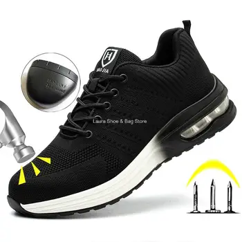 Unisex Siguranță Pantofi Bărbați Femei Protectia Muncii Bocanci Steel Toe Kevlar Puncție Dovada Pernă De Aer Adidași De Moda Pantofi De Lucru Cuplu