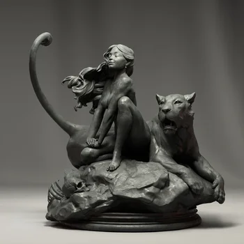 1/24 Scară de Rășină Figura de Asamblare Kit Model de Femeie și Leu in Miniatura Colectare Statuie Nevopsite Transport Gratuit