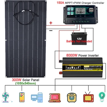 110V/220V Sistemul Solar Power 300W ETFE Panou Solar+150A Controler de Încărcare+4000W 6000W 8000W Invertor Kit de Generare de Energie Kit
