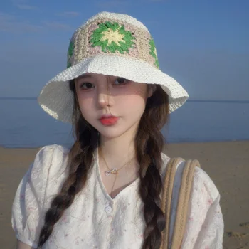 2023 Noua Pălărie de Paie pentru Femei de Vară, Pălării de Soare de pe Litoral Plaja Pliabil Găleată cu Capac de Vacanță Gol de Flori de Toate-meci Pescar Capace