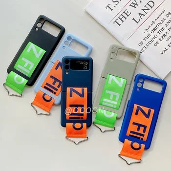 De Mână de moda Curea Caz de Telefon Pentru Samsung Galaxy Z Flip 5 4 ZFlip 3 5G Ultra Subtire Capac de Plastic Dur Bratara Inel Fundas Coque